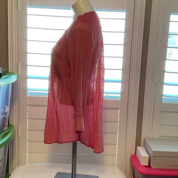 Elegant Red Polka Dot Sheer Blouse - Picture 4 of 7